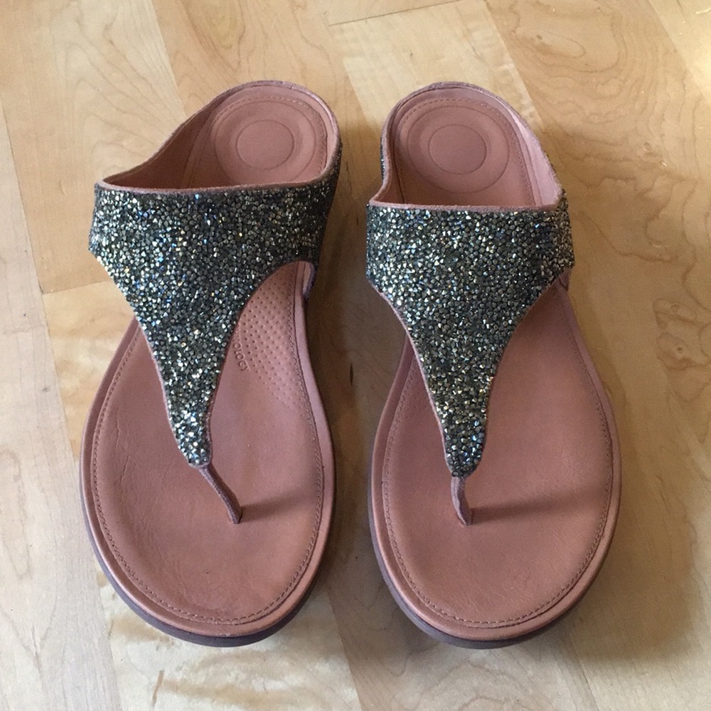 FITFLOP | Leather Toe-Post Sandals Sparkle Embellished